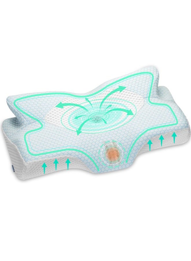 Elviros Cervical Memory Foam Pillow, Contour Pillows for Neck and Shoulder Pain, Ergonomic Orthopedic Sleeping Contoured Support Pillow Side Sleepers, Back Stomach Sleepers (Blue) - Image 1