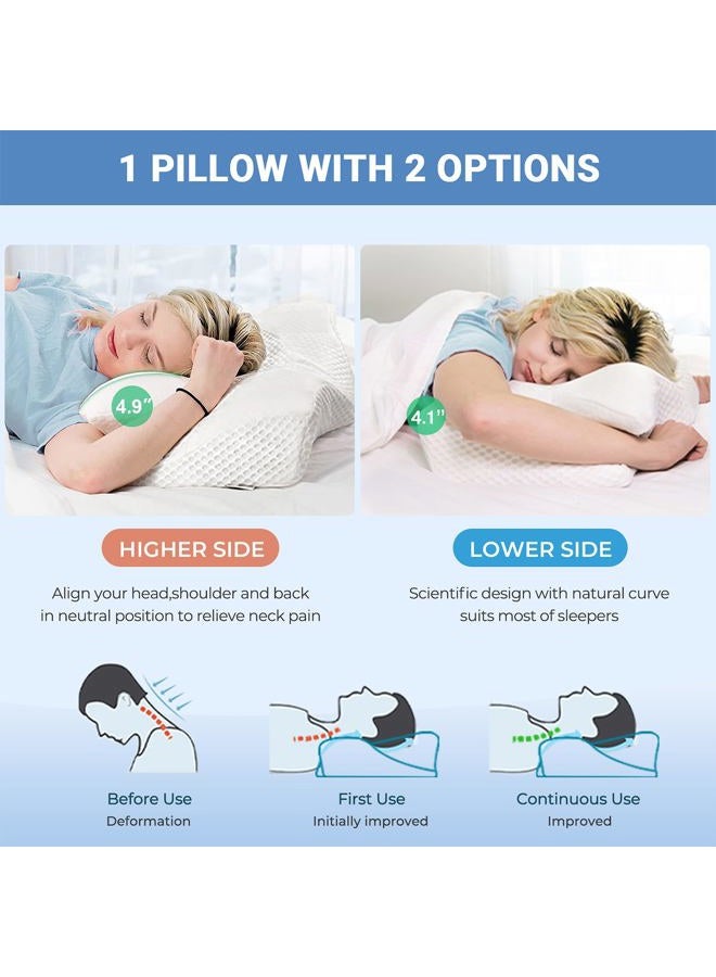 Elviros Cervical Memory Foam Pillow, Contour Pillows for Neck and Shoulder Pain, Ergonomic Orthopedic Sleeping Contoured Support Pillow Side Sleepers, Back Stomach Sleepers (Blue) - Image 4