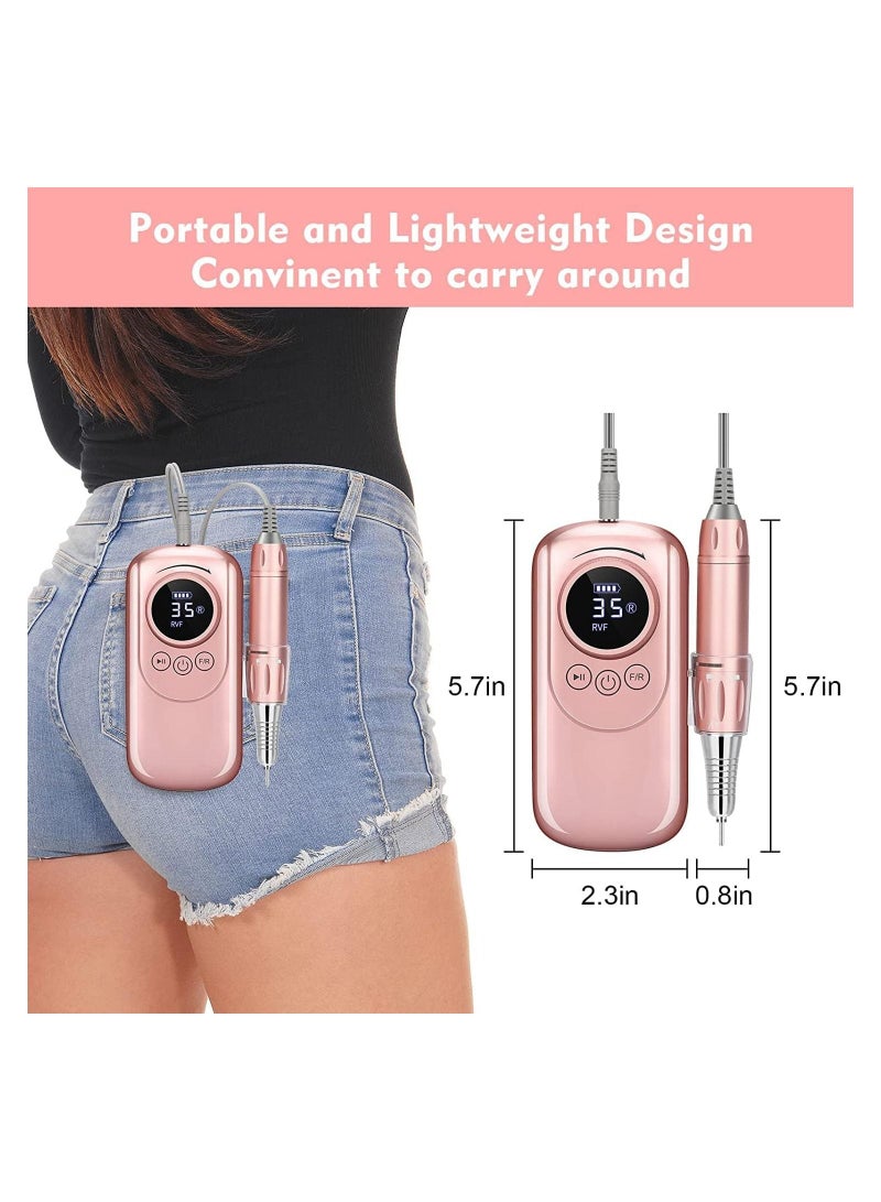 SYOSI Rechargeable Nail Drill, Portable E File Nail Drill with Display Screen, 35000 RPM Professional Electric Nail File Kit with 11 Nail Drill Bits for Acrylic, Gel Nails Manicure Pedicure Polishing Shape - Image 3