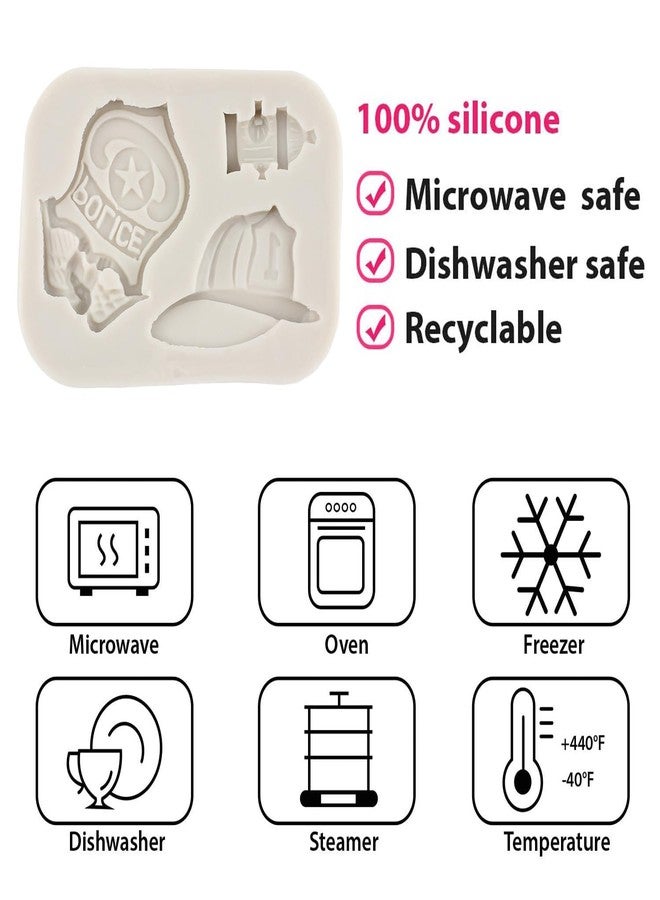 QDMOLDS قالب سيليكون QDMOLDS على شكل قبعة وشارة رجل إطفاء وشرطي، وصنبور إطفاء، وقوالب فوندان لتزيين الكيك، وشوكولاتة، وكب كيك، وحلوى، وطين بوليمر، ومعجون صمغ. - Image 3