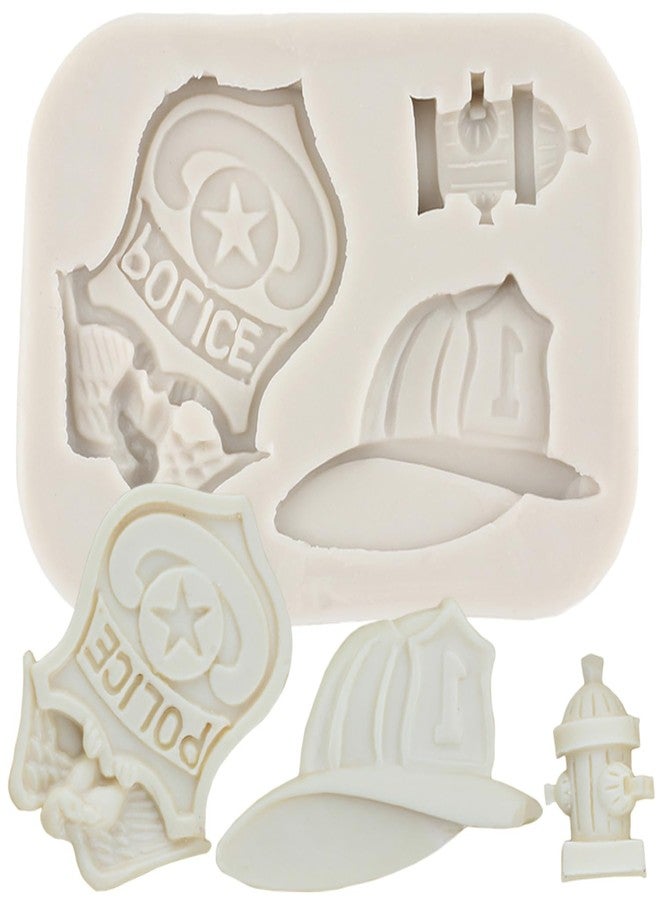 QDMOLDS قالب سيليكون QDMOLDS على شكل قبعة وشارة رجل إطفاء وشرطي، وصنبور إطفاء، وقوالب فوندان لتزيين الكيك، وشوكولاتة، وكب كيك، وحلوى، وطين بوليمر، ومعجون صمغ. - Image 1