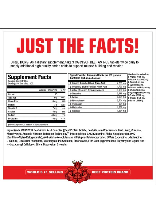 MUSCLEMEDS Carnivor Beef Aminos - 300 tablets - 100 serving - Unflavored - Image 2