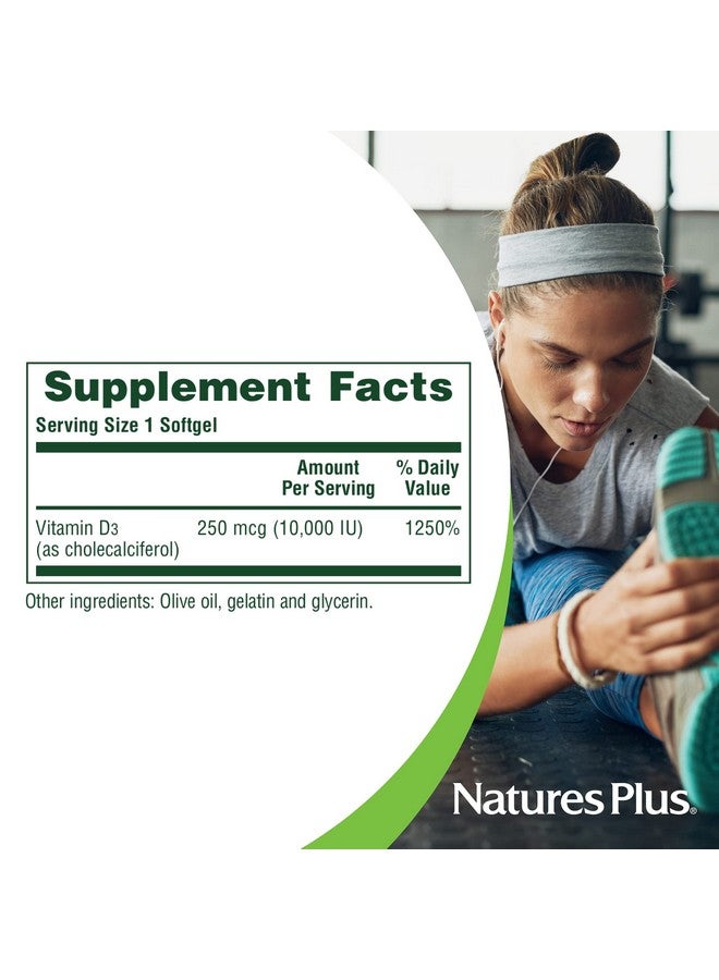 Natures Plus NaturesPlus Vitamin D3 (Cholecalciferol) - 10,000 iu, 60 Softgels - Maximum Potency for Healthy Bones & Teeth - Heart Health & Immune System Support - Total Body Health - Gluten-Free - 60 Servings - Image 2