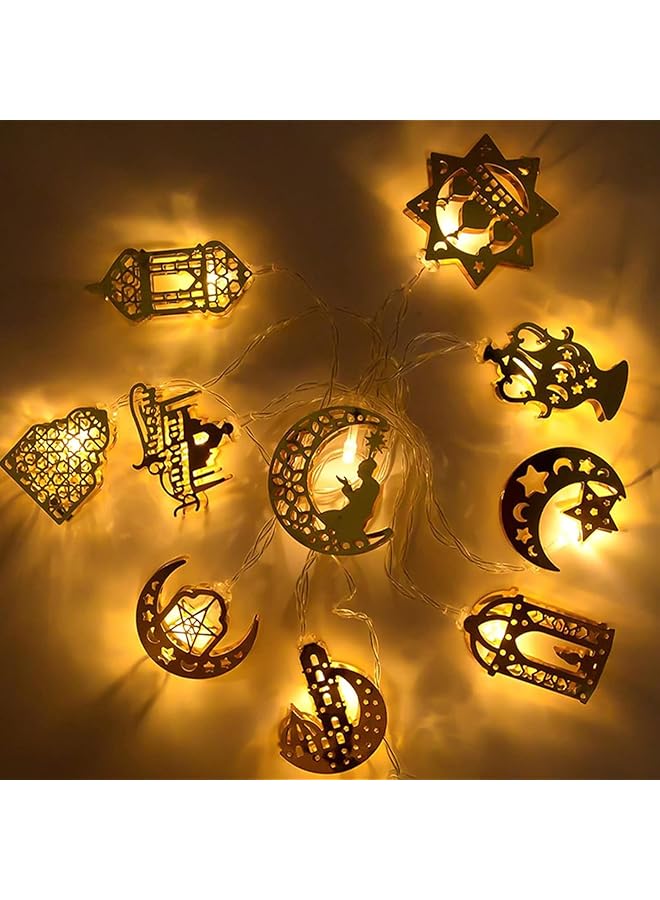 The Bros عيد مبارك إضاءة سلسلة LED، 5.4 قدم 10 مصابيح رمضان للزينة، أضواء سلسلة نجوم جنية بنغمة دافئة لعيد مبارك، المنزل، الزفاف، الحديقة - Image 1