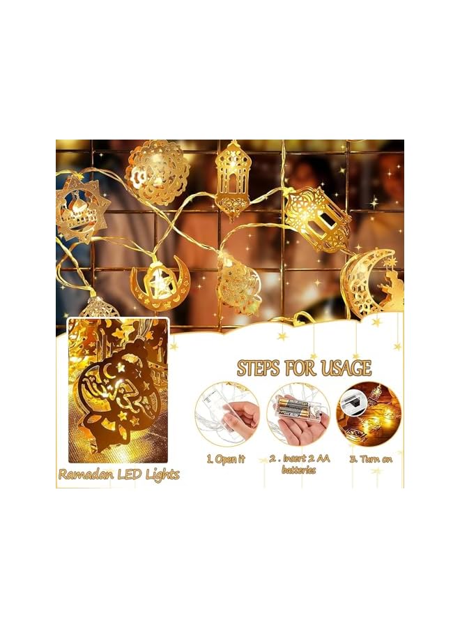 The Bros عيد مبارك إضاءة سلسلة LED، 5.4 قدم 10 مصابيح رمضان للزينة، أضواء سلسلة نجوم جنية بنغمة دافئة لعيد مبارك، المنزل، الزفاف، الحديقة - Image 4
