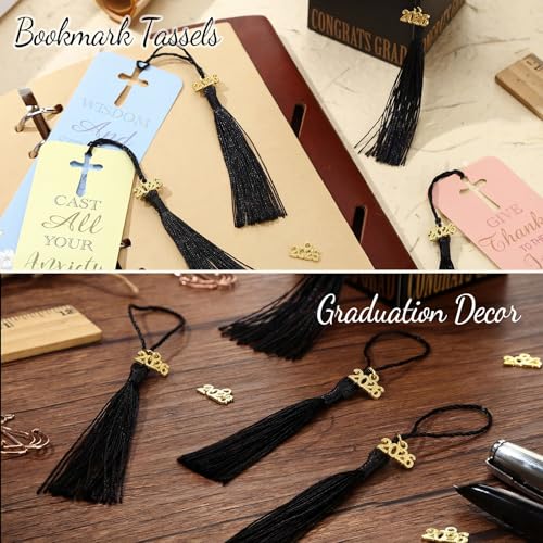 Cindeer 100 Pcs Mini Graduation Tassels with 100 Pcs 2026 Tassel Charms for Crafts Mini Silky Bookmark for Graduation Cap Keychain Ornaments DIY Craft Jewelry Making Project(Black) - Image 5