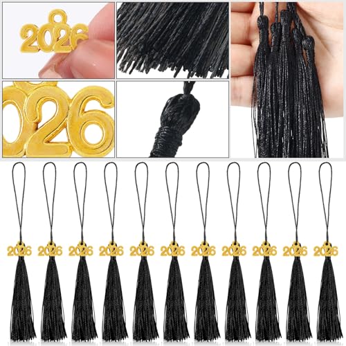 Cindeer 100 Pcs Mini Graduation Tassels with 100 Pcs 2026 Tassel Charms for Crafts Mini Silky Bookmark for Graduation Cap Keychain Ornaments DIY Craft Jewelry Making Project(Black) - Image 4