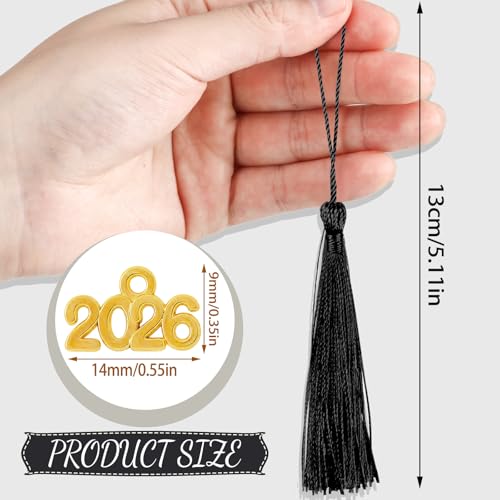 Cindeer 100 Pcs Mini Graduation Tassels with 100 Pcs 2026 Tassel Charms for Crafts Mini Silky Bookmark for Graduation Cap Keychain Ornaments DIY Craft Jewelry Making Project(Black) - Image 2