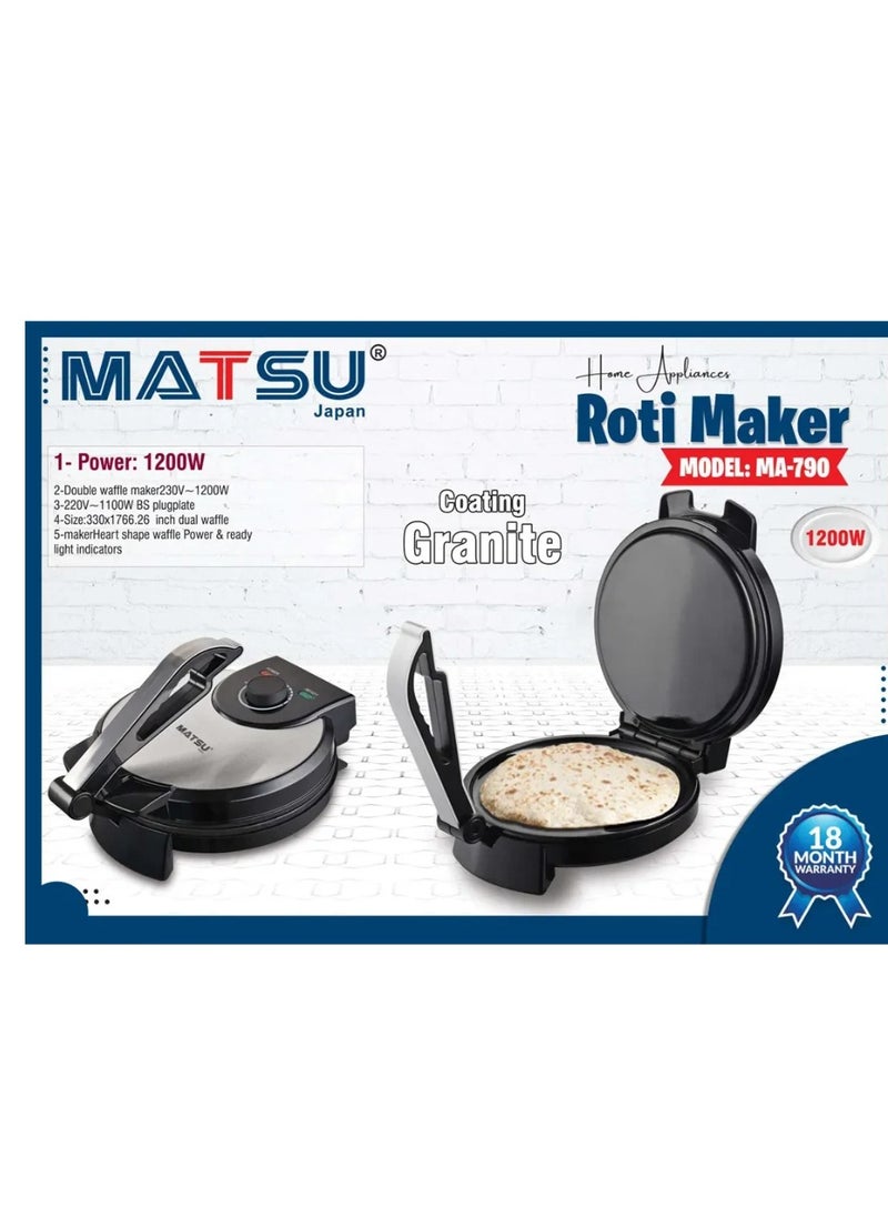Generic MATSU 10-Inch Electric Roti Maker – 1200W Powerful Non-Stick Chapati Press with Premium Stainless Steel Body, Adjustable Temperature Control, Dual Indicator Lights for Power & Ready Status, Safety Lock, Easy Cleaning, and Instruction Manual – 220-240V Home Kitchen Appliance Perfect for UAE Kitchens  - Image 2