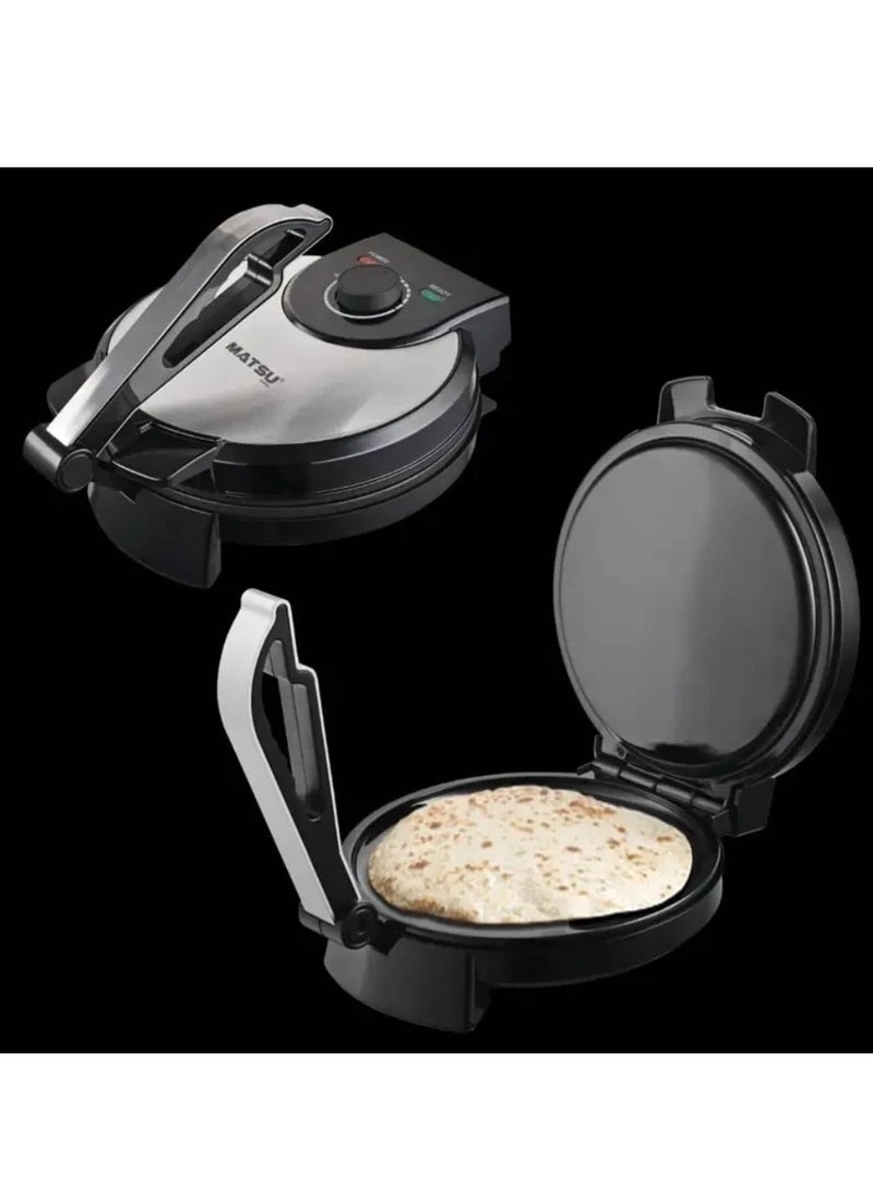 Generic MATSU 10-Inch Electric Roti Maker – 1200W Powerful Non-Stick Chapati Press with Premium Stainless Steel Body, Adjustable Temperature Control, Dual Indicator Lights for Power & Ready Status, Safety Lock, Easy Cleaning, and Instruction Manual – 220-240V Home Kitchen Appliance Perfect for UAE Kitchens  - Image 4