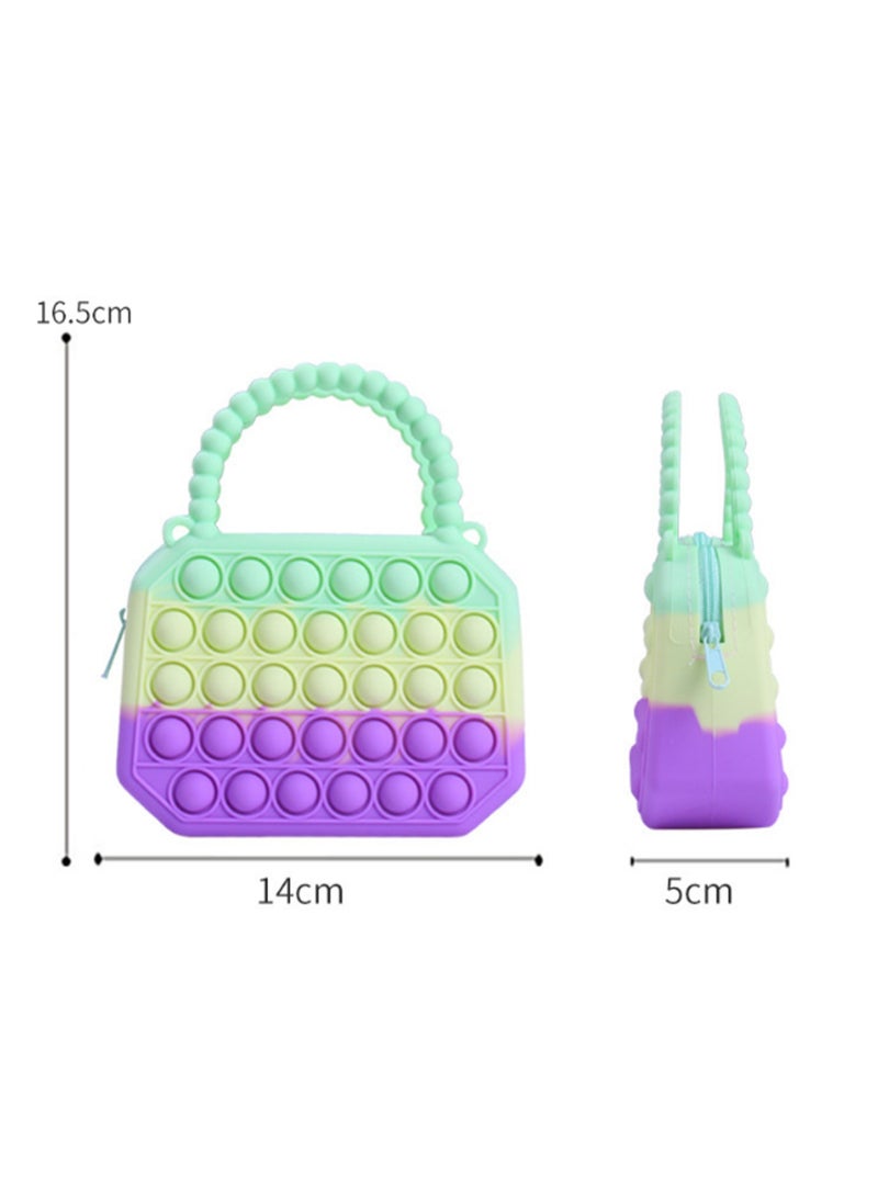 Eight-Sided Green Yellow Purple + Shoulder Strap Pop Wallet Bag Fidget Toy, Girl'S Sensory Pop Handbag, Push Bubble Stress Relief Wallet Toy, Back To School Supplies, Children'S Backpack Birthday Gift - Image 2