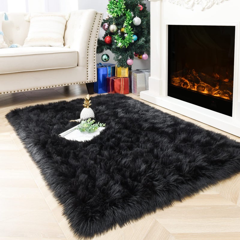 Noahas Luxury Fluffy Rugs Bedroom Furry Carpet Bedside Faux Fur Sheepskin Area Rugs Children Play Princess Room Decor Rug 3 x 5 Feet