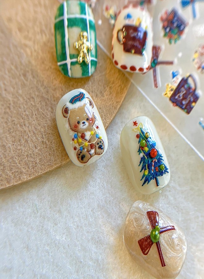 Mkwntg 5D Christmas Nail Art Stickers Cute Bear Nail Decals Self-Adhesive Snowflakes Xmas Tree Nail Art Design Christmas Bow Snow Winter Holly Nail Supplies for Women Girls Nails Art Decor Accessories - Image 3