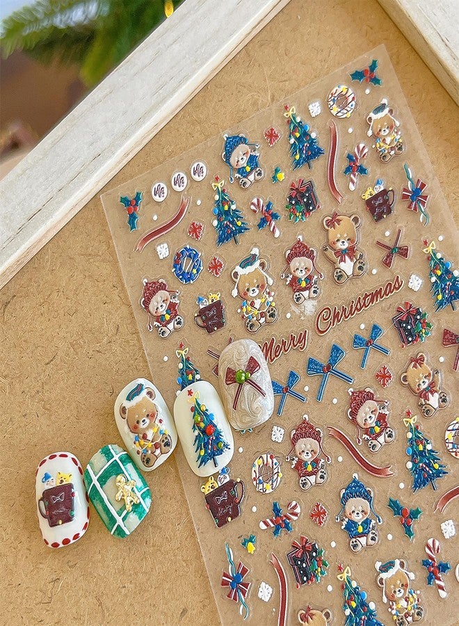 Mkwntg 5D Christmas Nail Art Stickers Cute Bear Nail Decals Self-Adhesive Snowflakes Xmas Tree Nail Art Design Christmas Bow Snow Winter Holly Nail Supplies for Women Girls Nails Art Decor Accessories - Image 1