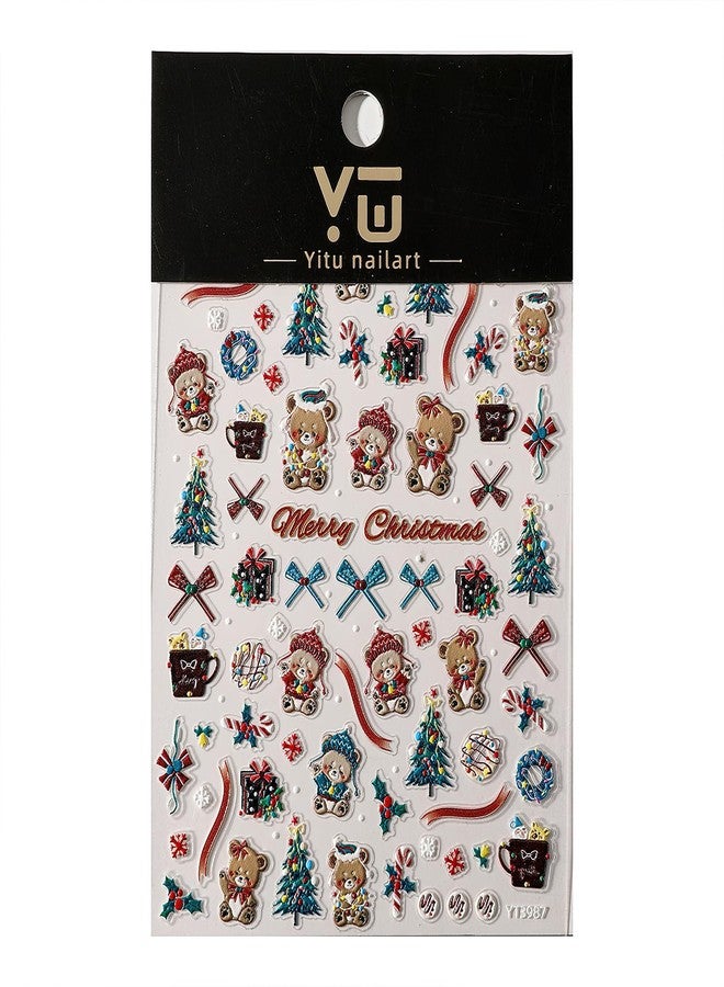 Mkwntg 5D Christmas Nail Art Stickers Cute Bear Nail Decals Self-Adhesive Snowflakes Xmas Tree Nail Art Design Christmas Bow Snow Winter Holly Nail Supplies for Women Girls Nails Art Decor Accessories - Image 5