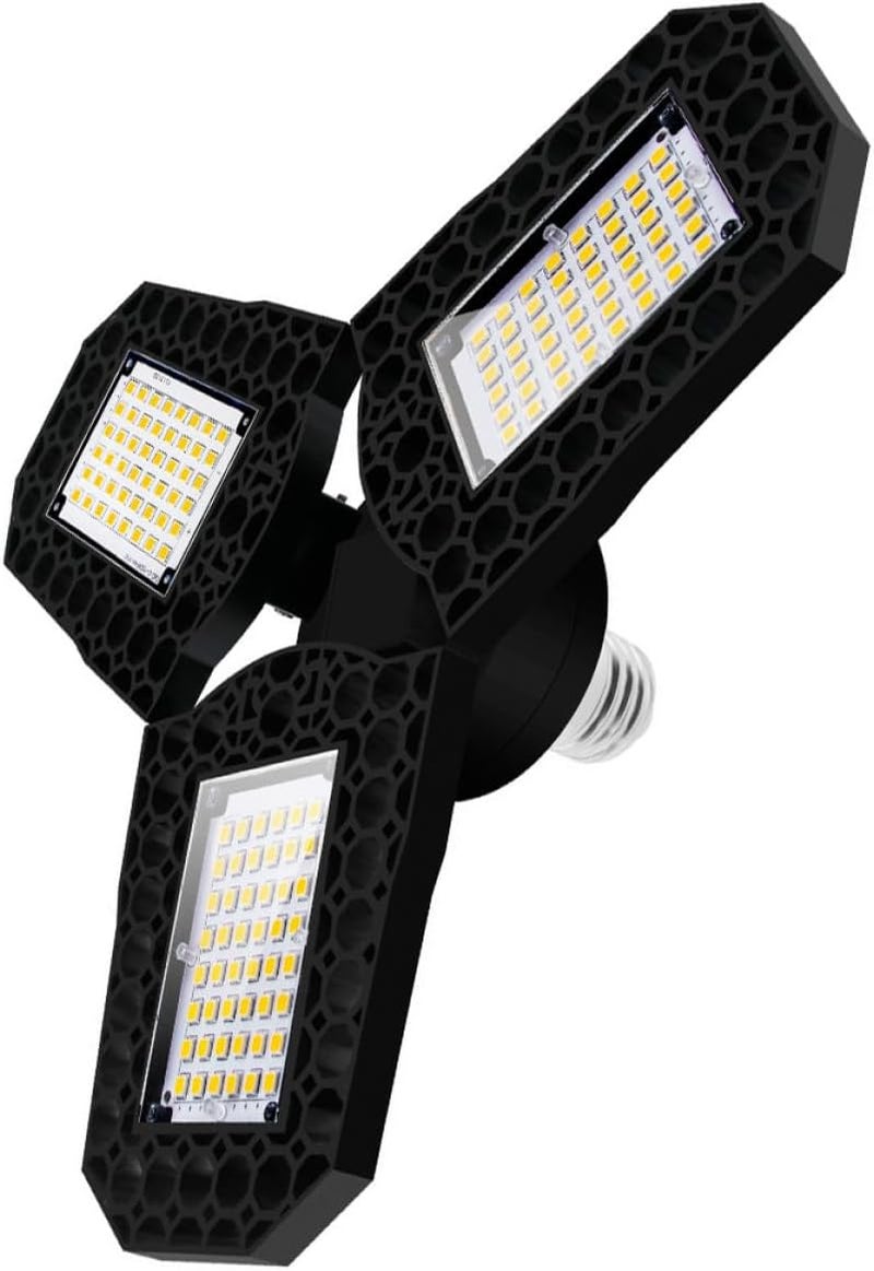 LIFKOME LED Warehouse Light Folding Garage Ceiling Lamp 80w Daylight 3-Leaf Adjustable Mining Workshop Lighting Fixture - Image 1