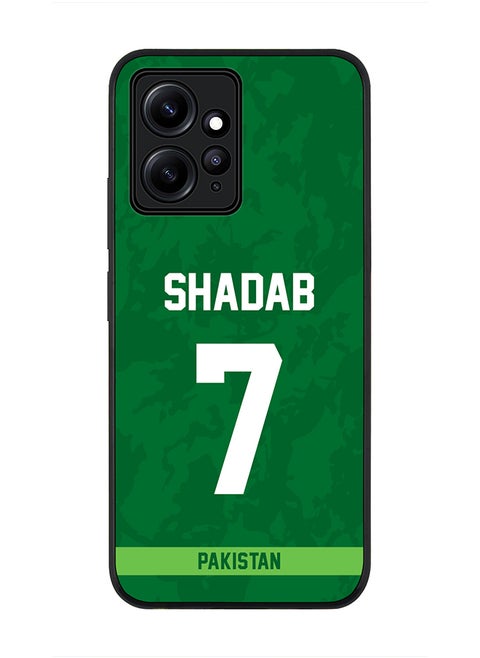 Cover for Redmi Note 12 4G, Rugged Black Slim fit Soft Flexible Thin Protective Phone Cases - Player Name - Shadab Khan, Jersey Number- 7