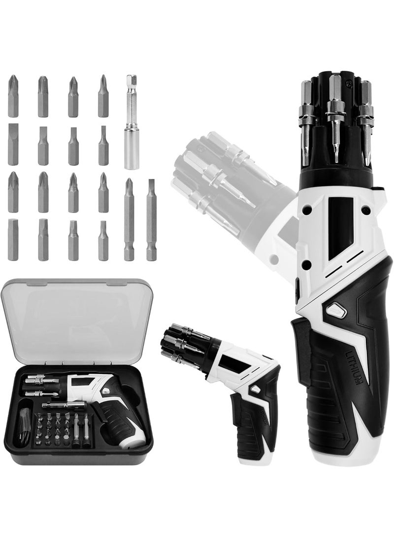 Rechargeable cordless electric drill and screwdriver, 90-degree rotating, 3.6V, 19-in-1 portable cordless screwdriver set with USB cable and LED light for home, office, and home maintenance use. - Image 1