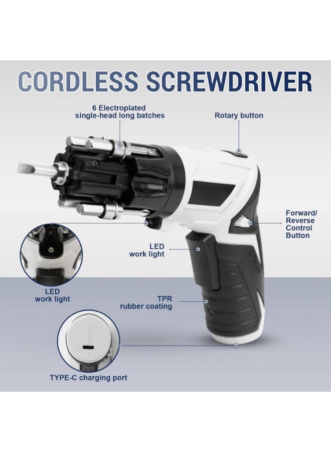 Rechargeable cordless electric drill and screwdriver, 90-degree rotating, 3.6V, 19-in-1 portable cordless screwdriver set with USB cable and LED light for home, office, and home maintenance use. - Image 3