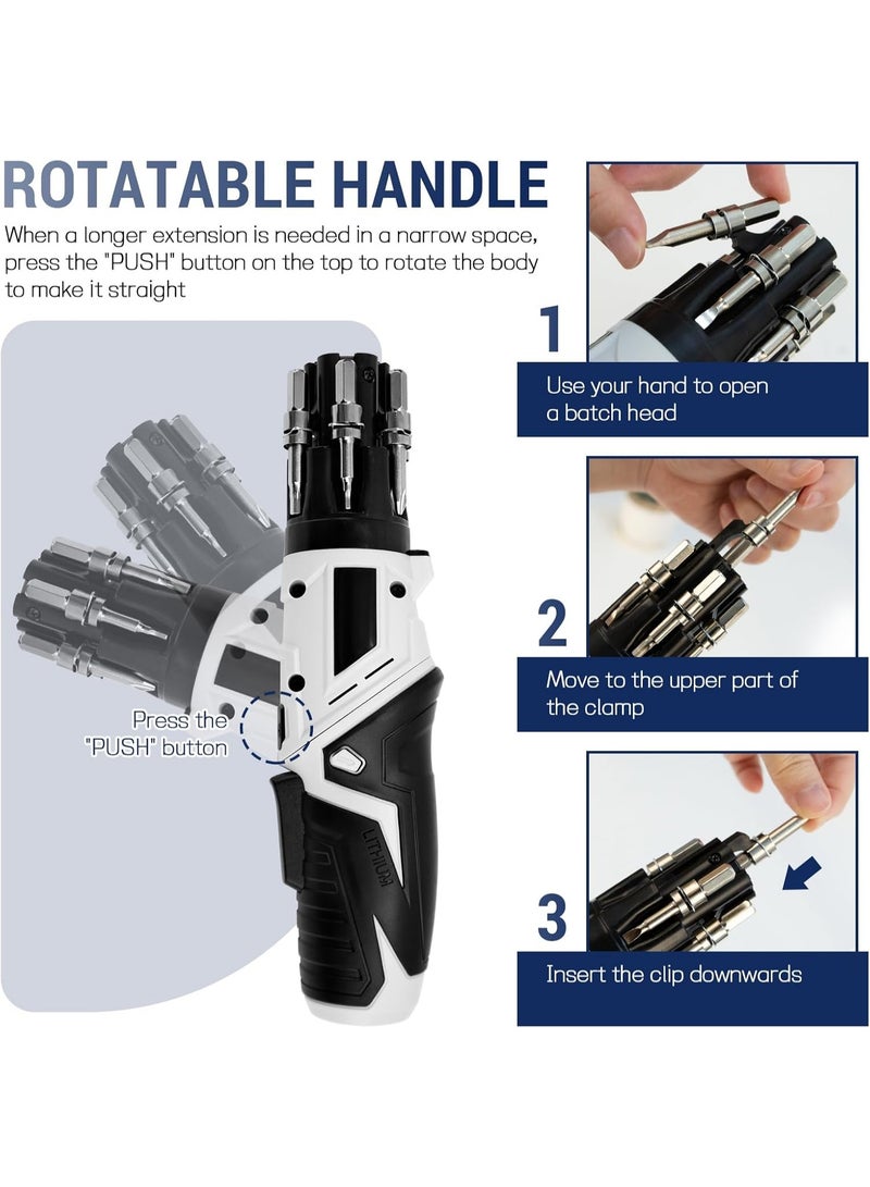 Rechargeable cordless electric drill and screwdriver, 90-degree rotating, 3.6V, 19-in-1 portable cordless screwdriver set with USB cable and LED light for home, office, and home maintenance use. - Image 4