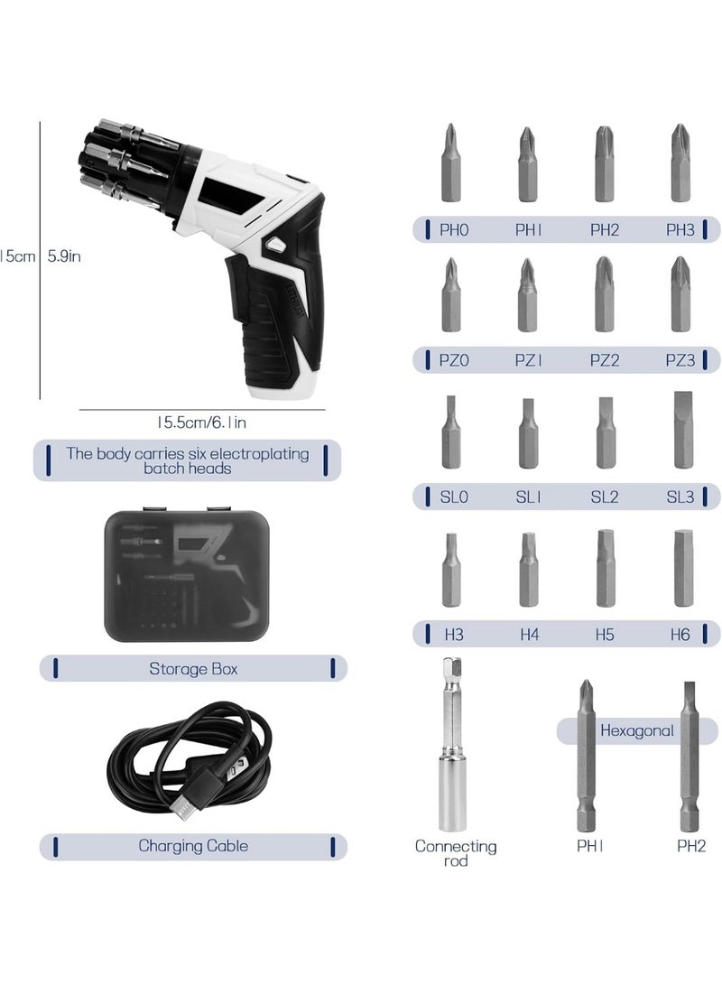 Rechargeable cordless electric drill and screwdriver, 90-degree rotating, 3.6V, 19-in-1 portable cordless screwdriver set with USB cable and LED light for home, office, and home maintenance use. - Image 2