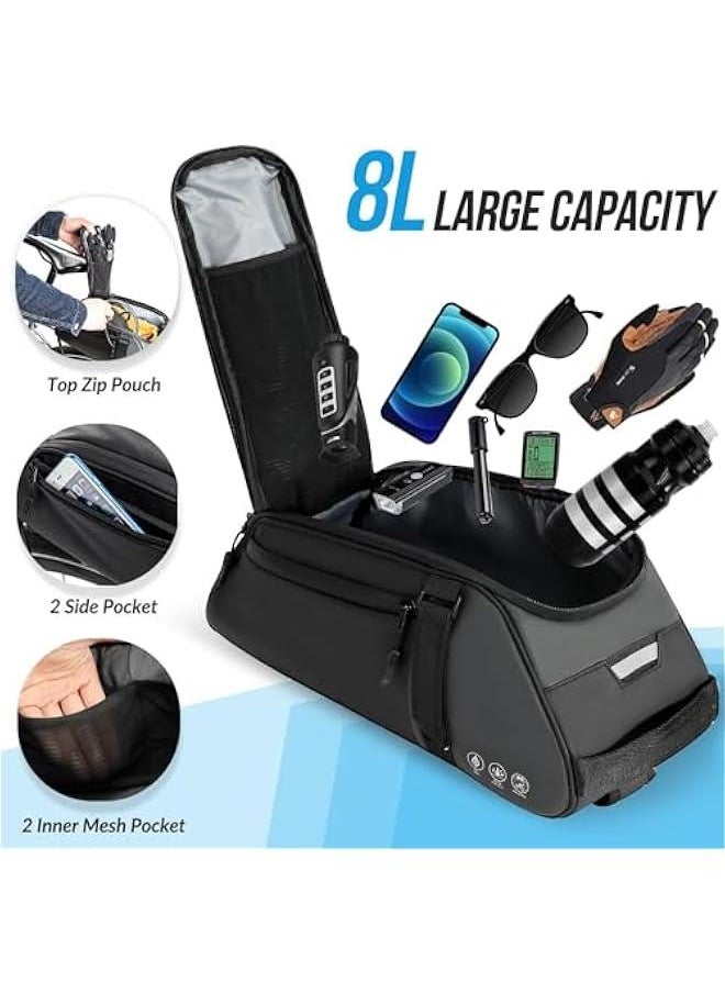 MIXDE Cycling Rear Rack Bag, Water Resistant Bike Saddle Panniers for Bicycles, 8L Trunk Cycling Back Seat Cargo Carrier Storage Pouch With Shoulder Strap for Travel Commute  - Image 4