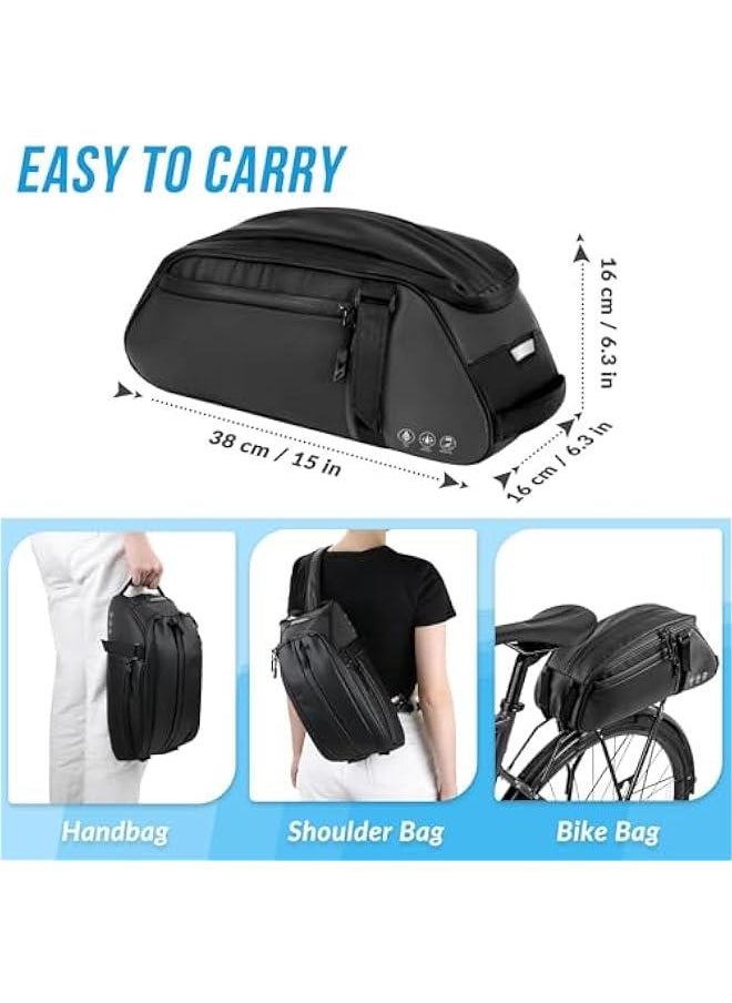 MIXDE Cycling Rear Rack Bag, Water Resistant Bike Saddle Panniers for Bicycles, 8L Trunk Cycling Back Seat Cargo Carrier Storage Pouch With Shoulder Strap for Travel Commute  - Image 5