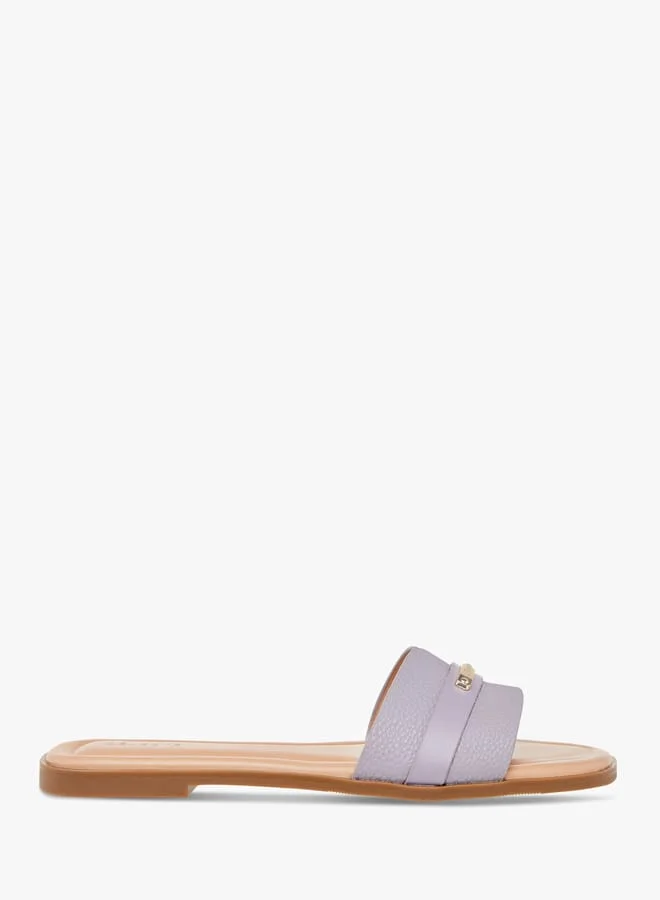 Celeste Women's Textured Slip-On Flat Sandals with Metal Accent