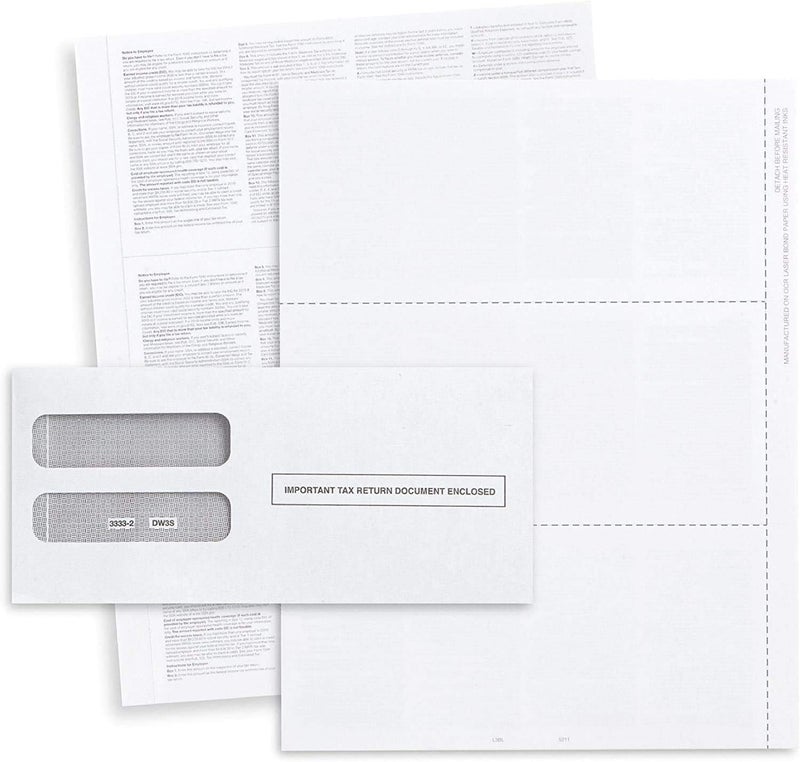 Dutymark W2 Forms Blank 3 Up Tax Forms 2025 withEnvelopes, Perforated Paper With Back Instructions For 50 Employees, and 50 Self-Seal Envelopes,Works with Printers, Great for QuickBooks and Accounting Software - Image 1