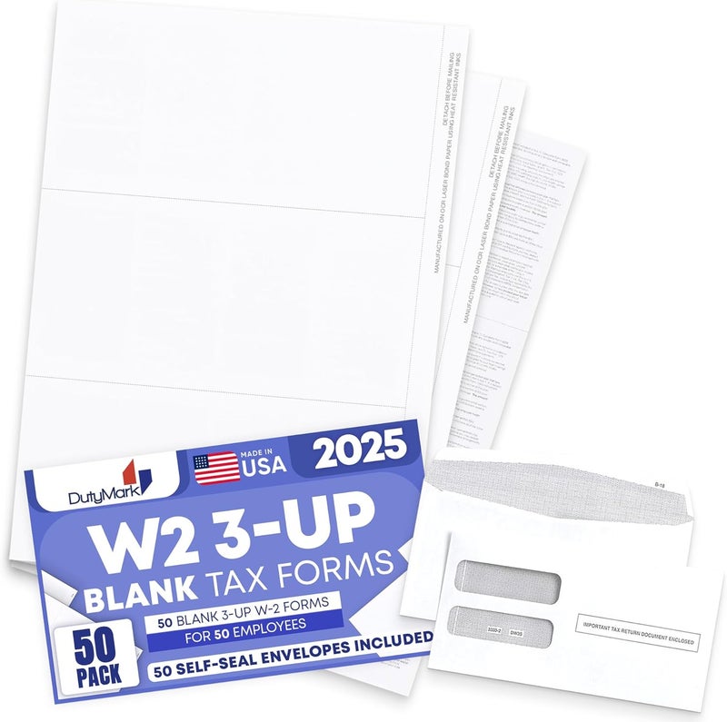 Dutymark W2 Forms Blank 3 Up Tax Forms 2025 withEnvelopes, Perforated Paper With Back Instructions For 50 Employees, and 50 Self-Seal Envelopes,Works with Printers, Great for QuickBooks and Accounting Software - Image 4