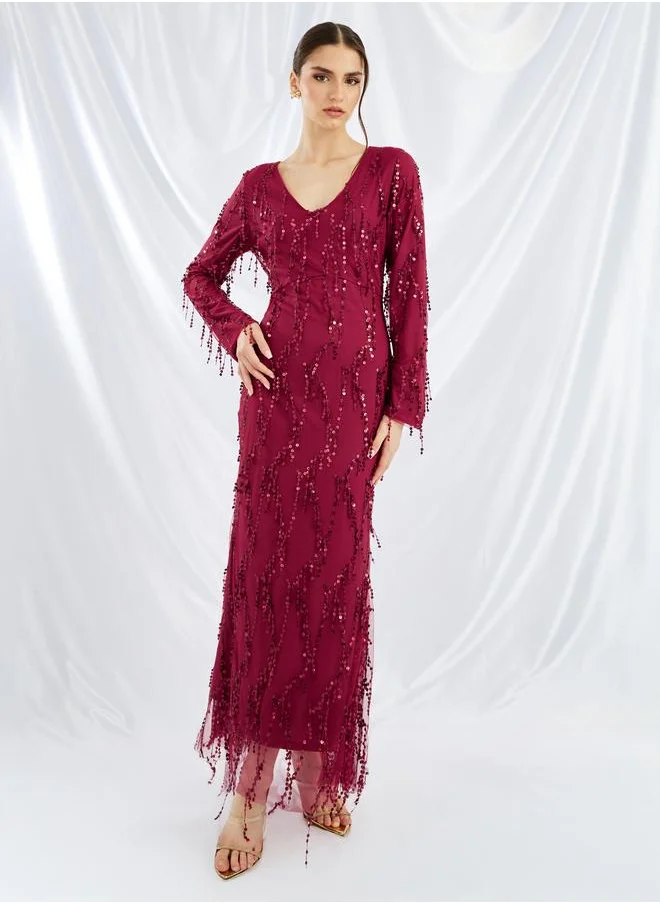 Styli Styli Sequin Embellished Long Sleeves Mermaid Maxi Dress