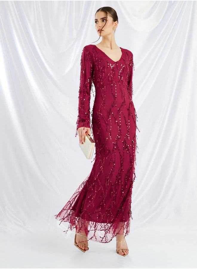 Styli Styli Sequin Embellished Long Sleeves Mermaid Maxi Dress  - Image 1