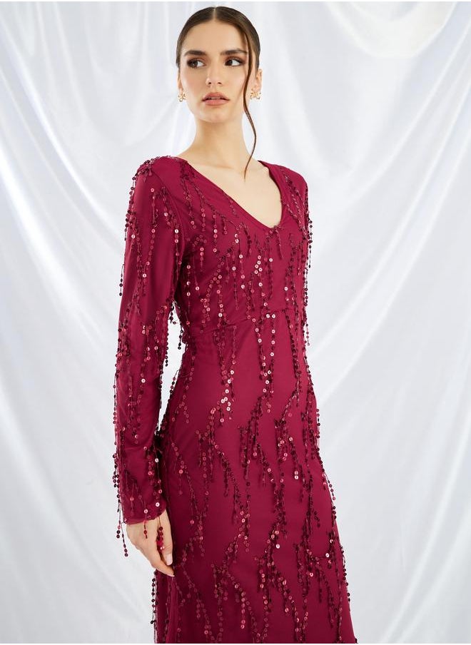 Styli Styli Sequin Embellished Long Sleeves Mermaid Maxi Dress  - Image 3