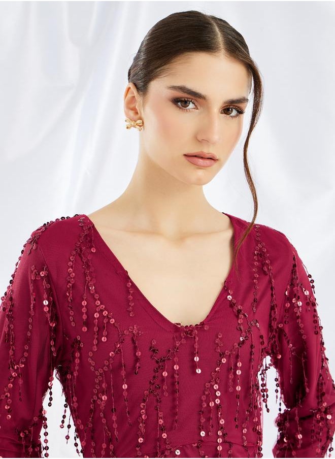 Styli Styli Sequin Embellished Long Sleeves Mermaid Maxi Dress  - Image 4
