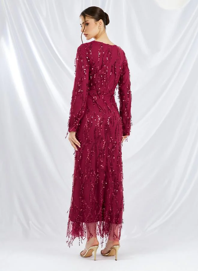 Styli Styli Sequin Embellished Long Sleeves Mermaid Maxi Dress