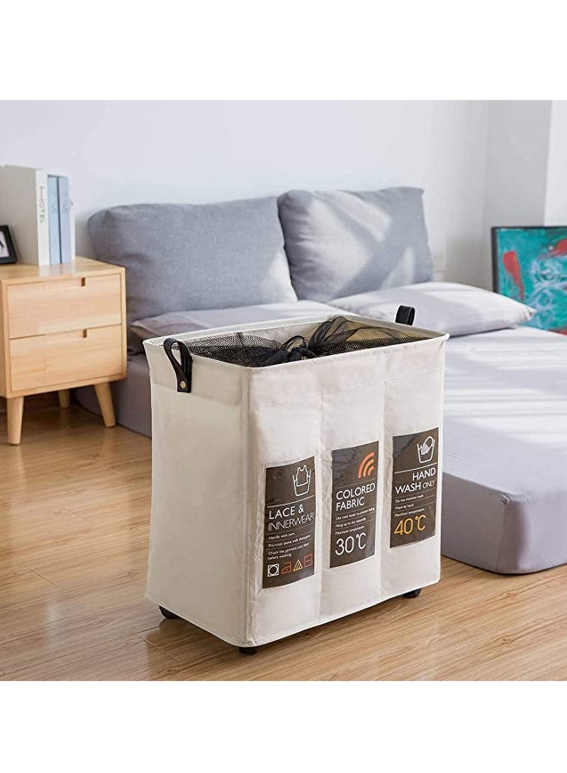 Dubkart Laundry Sorter, Laundry Hamper 3 Section, 120L Laundry Cart with Card Pockets & Lockable Wheel, Clothes Organizer with Handles & Mesh Cover for Living Room, Storage Basket for Toys Blanket - Image 5