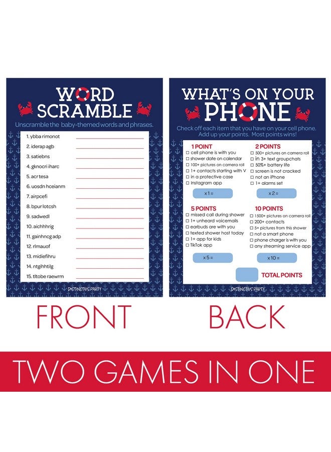 DISTINCTIVS Ahoy It's a Boy Baby Shower Games, Nautical What's On Your Phone and Word Scramble, 2 Game Bundle - 20 Dual Sided Cards - Image 3