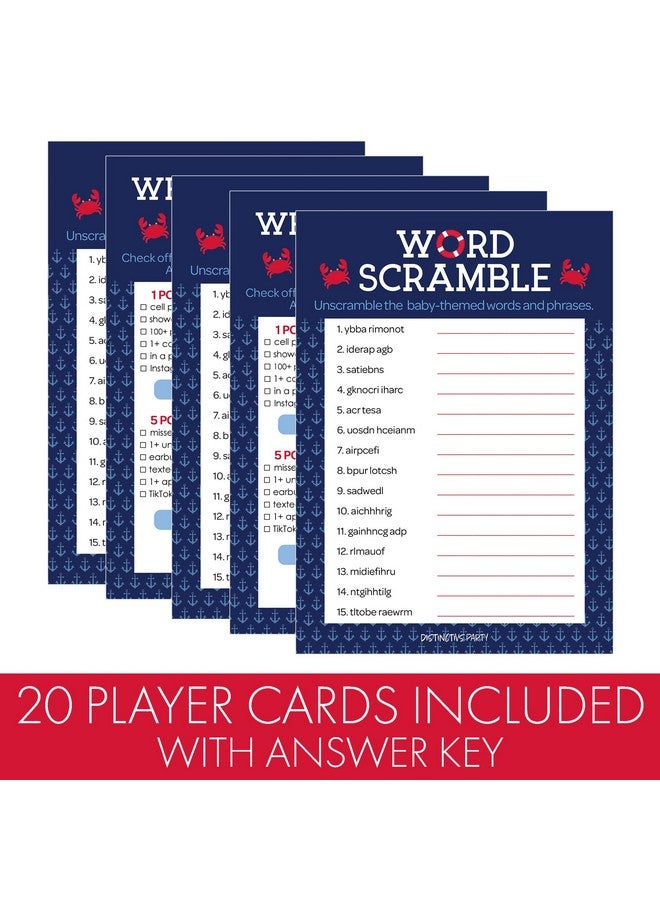 DISTINCTIVS Ahoy It's a Boy Baby Shower Games, Nautical What's On Your Phone and Word Scramble, 2 Game Bundle - 20 Dual Sided Cards - Image 4