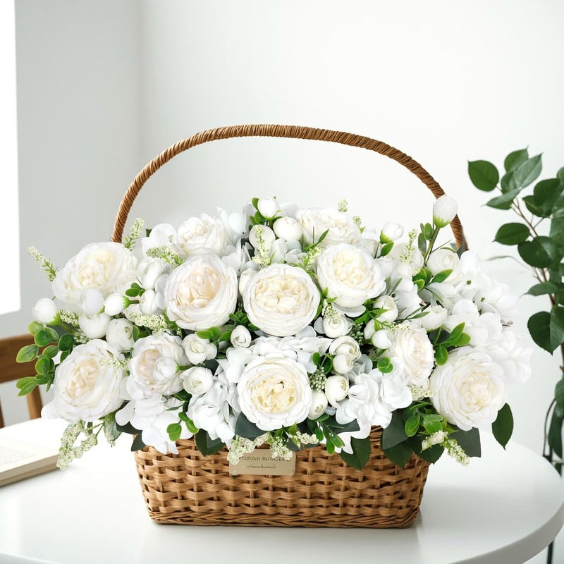 SOMYTING 2 Bunches Artificial Peony Silk Flowers, Peony Artificial Flowers for Decoration Hydrangeas Bouquet Real Touch Silk Flores Artificiales for Vase Wedding Party Centerpiece Home Decor (White) - Image 5