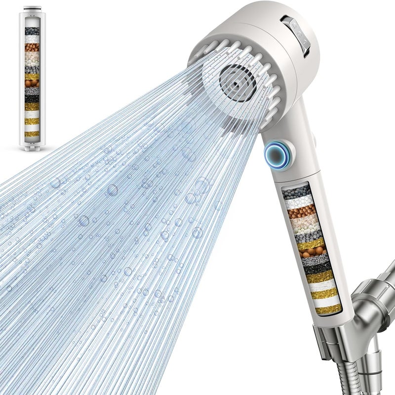 Vatex Filtered Shower Head with Handheld, High Pressure 5-Spray Shower Head with Filters for Hard Water, ON/OFF Switch Showerhead for Pets Bath, Shower Heads with Stainless Steel Hose Remove Chlorine - Image 1