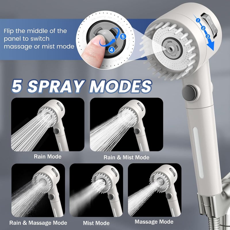 Vatex Filtered Shower Head with Handheld, High Pressure 5-Spray Shower Head with Filters for Hard Water, ON/OFF Switch Showerhead for Pets Bath, Shower Heads with Stainless Steel Hose Remove Chlorine - Image 5