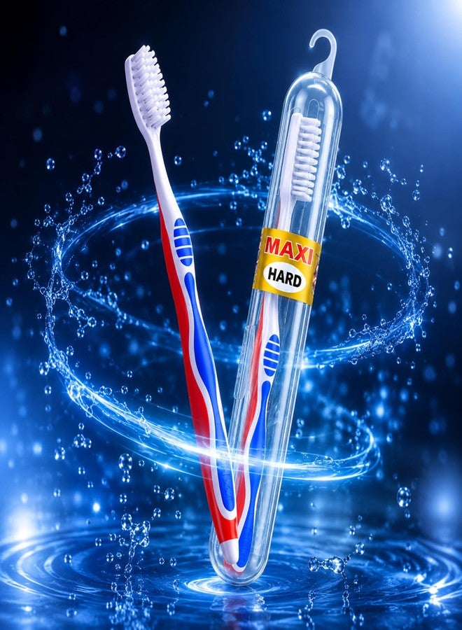 MAXI Candy Hard Bristle Toothbrush for Adults with Anti-Bacterial Travel Case | Deep Plaque Removal & Stain Cleaning | Big Head Manual Tooth Brush | Ergonomic Grip | Multicolor Pack of 4 - Image 5