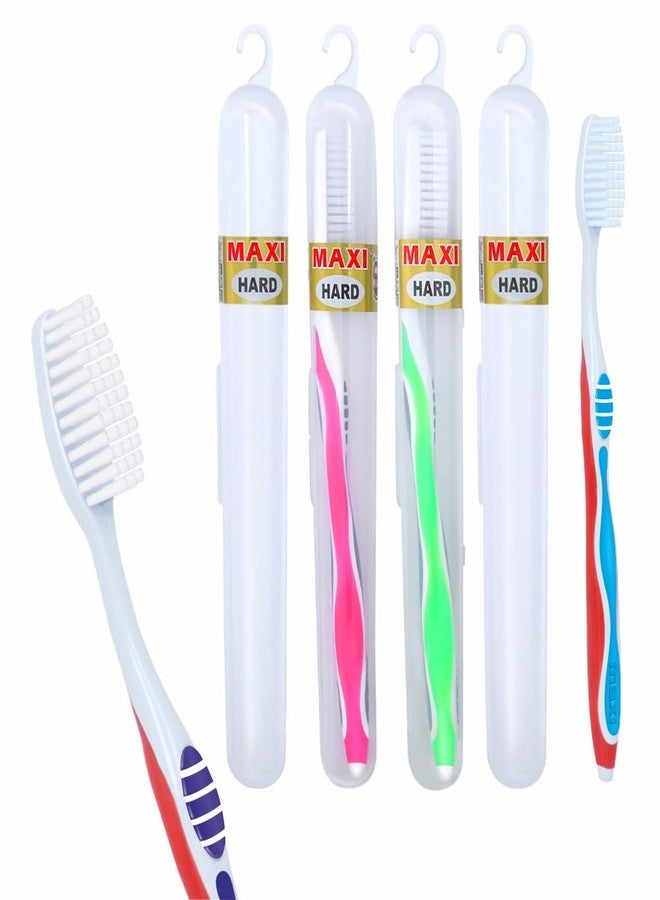 MAXI Candy Hard Bristle Toothbrush for Adults with Anti-Bacterial Travel Case | Deep Plaque Removal & Stain Cleaning | Big Head Manual Tooth Brush | Ergonomic Grip | Multicolor Pack of 4 - Image 1