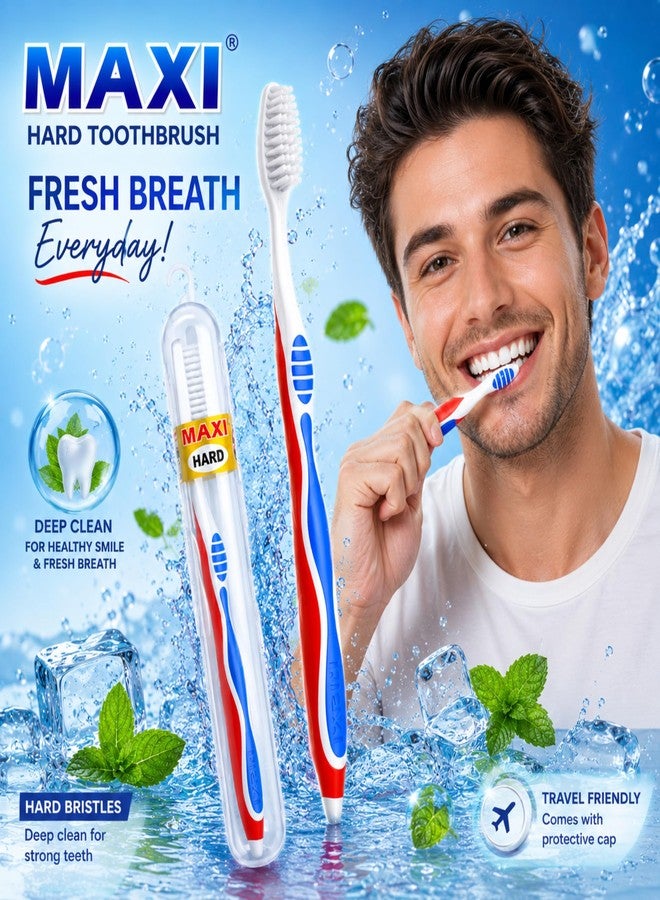 MAXI Candy Hard Bristle Toothbrush for Adults with Anti-Bacterial Travel Case | Deep Plaque Removal & Stain Cleaning | Big Head Manual Tooth Brush | Ergonomic Grip | Multicolor Pack of 4 - Image 4