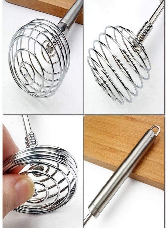 STOCKZONE Stainless Steel Whisks, Hand Push Whisk Blender Semi-Automatic Whisk Mixer Egg Milk Beater Milk Frother Rotating Push Whisk Mixer for Blending, Whisking, Beating & Stirring (Silver) - Image 5