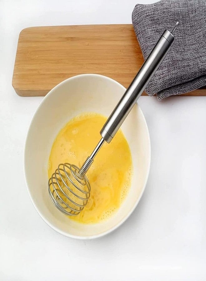 STOCKZONE Stainless Steel Whisks, Hand Push Whisk Blender Semi-Automatic Whisk Mixer Egg Milk Beater Milk Frother Rotating Push Whisk Mixer for Blending, Whisking, Beating & Stirring (Silver) - Image 3