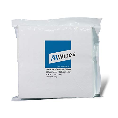 AAwipes Cleanroom Wipes Nonwoven Wipes Cellulose/Polyester Blend (Grade A, 68 Gram) 9" x 9"for Lab, Electronics, Pharmaceutical, Printing and Semiconductor Industries (Bag of 150 Pcs) - Image 1