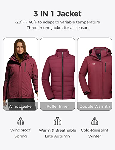 wantdo Women's Mountain Skiing Jacket Softshell Snowboarding Winter Coat Windbreaker Wine Red M - Image 2