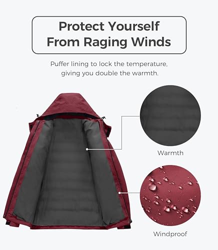 wantdo Women's Mountain Skiing Jacket Softshell Snowboarding Winter Coat Windbreaker Wine Red M - Image 4
