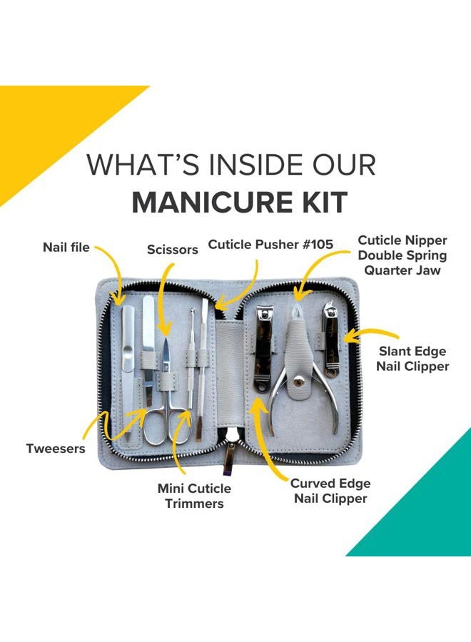 Rui Smiths Pro Stainless Steel 8-Piece Manicure Kit For Home And Salon With Professional Precision Cuticle Nipper And Metal Pusher Style No. 105 - Image 3